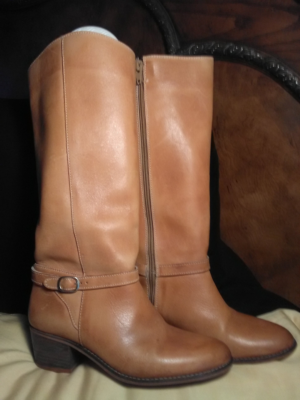 VINTAGE 1980s (BRAZIL, THE SHOE PLACE) Classic Tall Leather Boots Tan SZ. 6.5 M